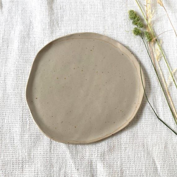Handmade Dessert Stoneware Plate: Speckled Be...