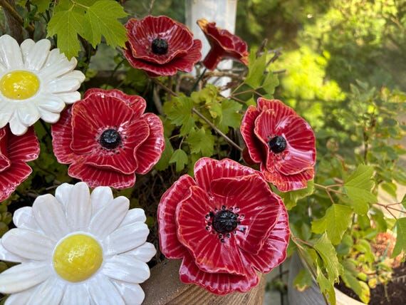 Poppy, (1 pc), Red Poppy flower, Ceramic Flow...