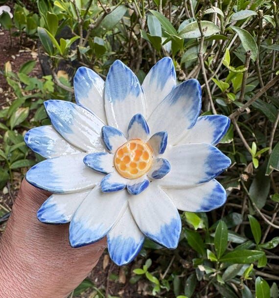 Handmade Ceramic Lotus Flower Garden Art, Wat...