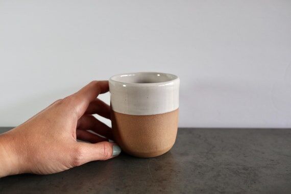Handmade Ceramic Cup: Two-Tone Brown and Whit...