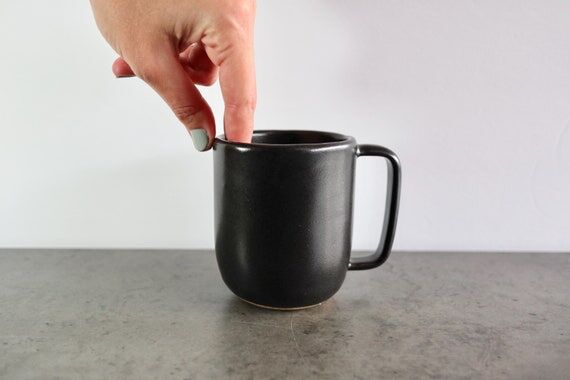 Handmade Black Satin Speckled Mug: 10oz Ceram...