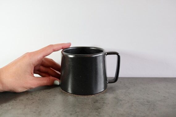 Handmade Black Satin Ceramic Mug: Tapered Pot...