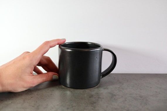 Handmade Black Speckled Ceramic Mug: Satin Gl...