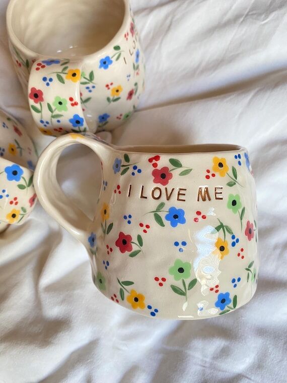 Handbuilt Ceramic Mug, Colorful Floral \&quot...