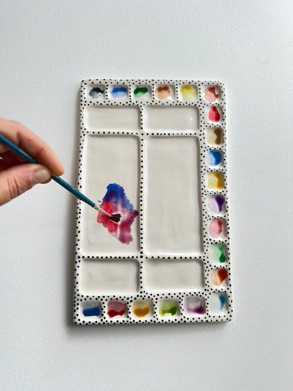 Large Handmade Ceramic Watercolor Palette-Pol...