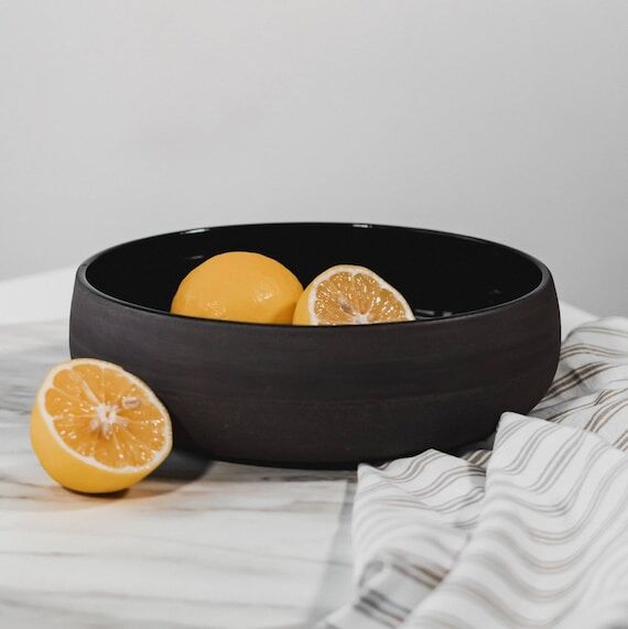 Black Fruit Bowl Modern, Large Handmade Ceram...