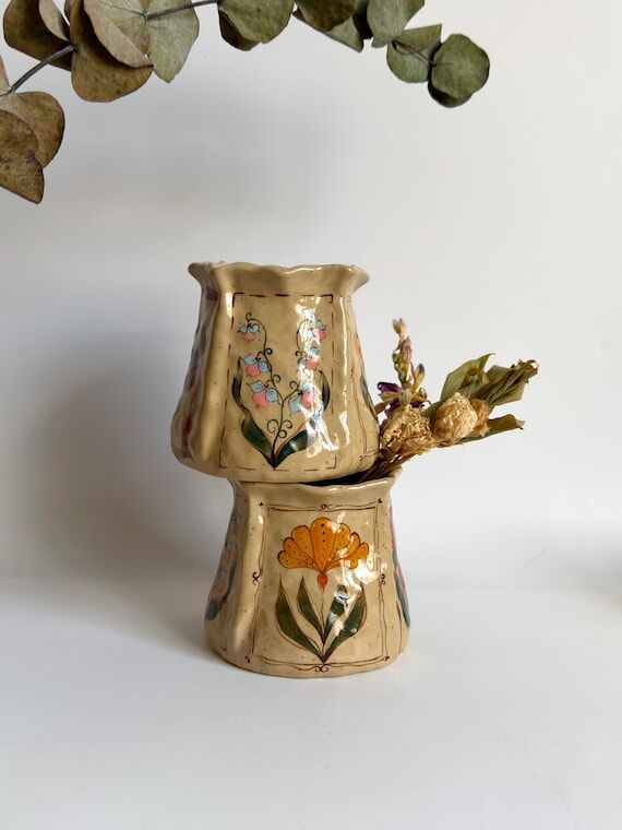 Handmade Stoneware Coffee Cup Aesthetic Flowe...