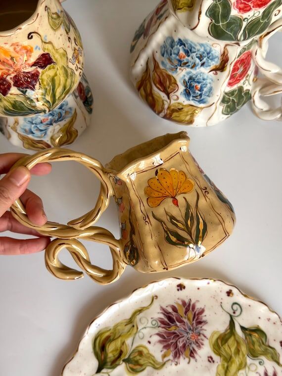 Handmade Stoneware Coffee Mug Aesthetic Flow...