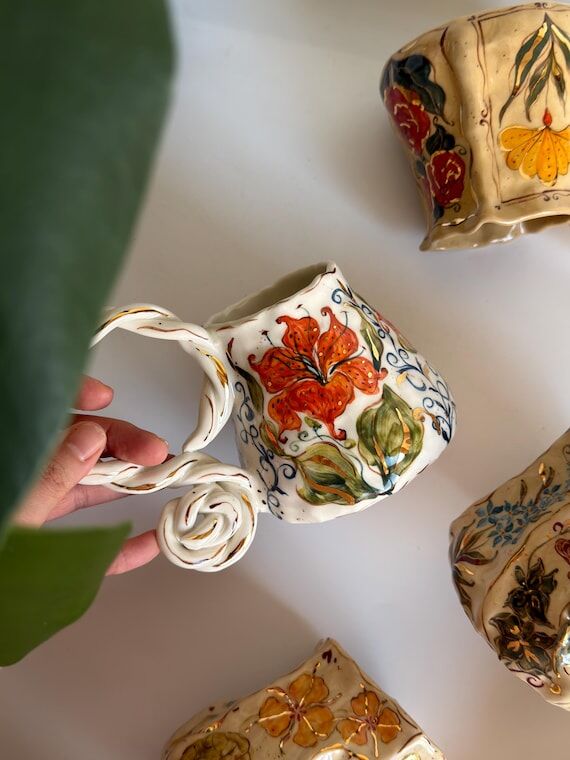 Tiger Lily Floral Mug, Handpainted Tiger Lily...