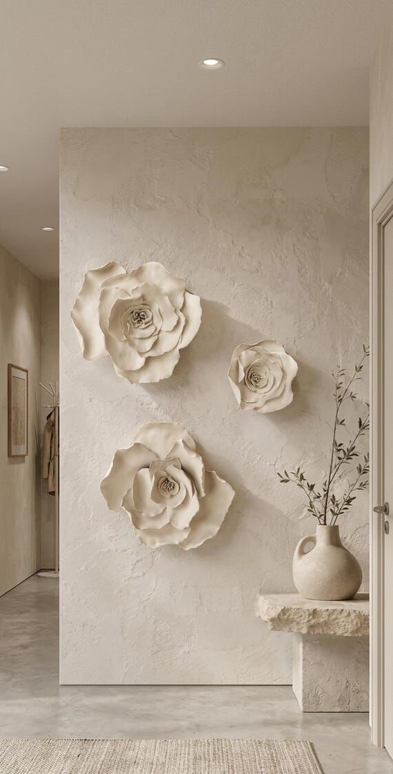 Quiet Petals Trio | White Porcelain Wall Flow...