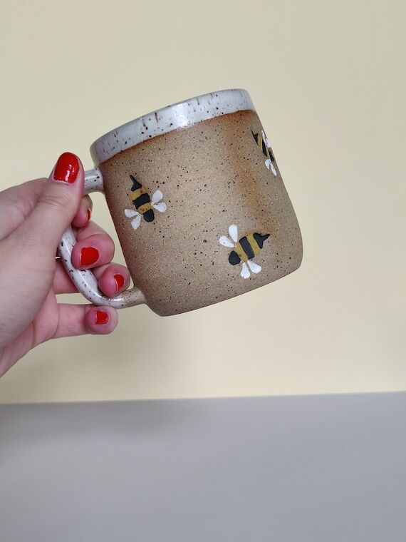 Handmade Ceramic Mug in Bee Stamp...