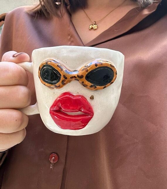 Ceramic mug with a face - Funky Handmade Cera...