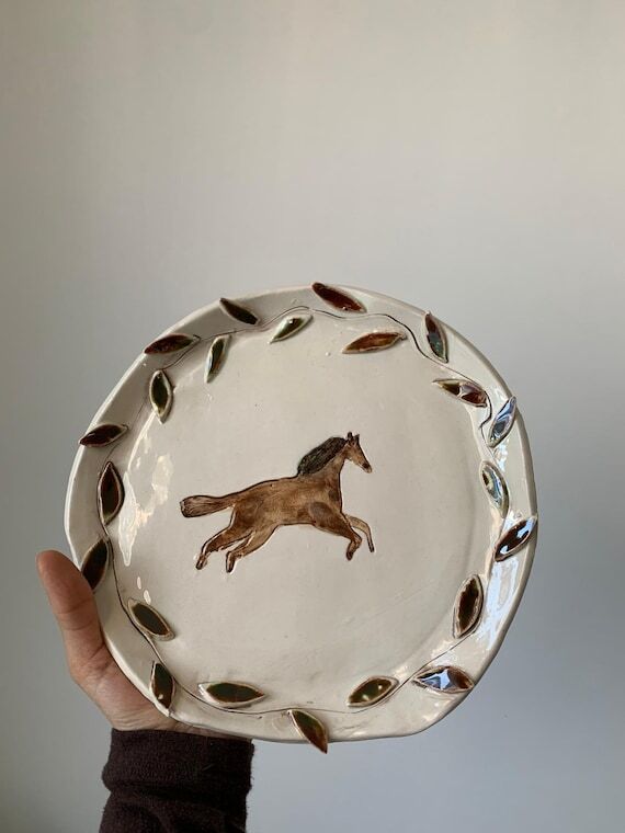 Handmade Western Horse Ceramic Plate, Cowboy ...