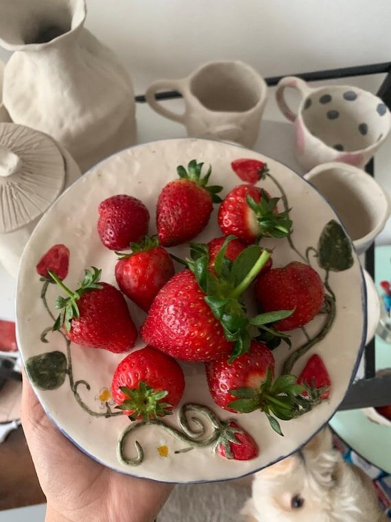Handmade Strawberry Mug and Plate Set, Cute C...