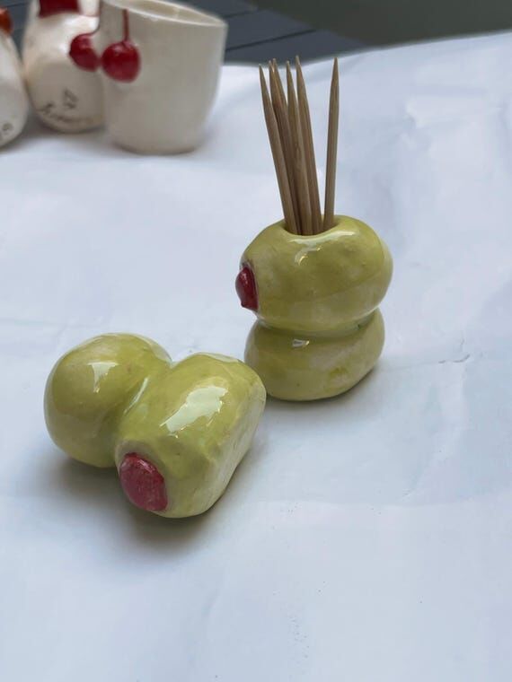 Handmade Ceramic Olive Toothpick Holder | Uni...