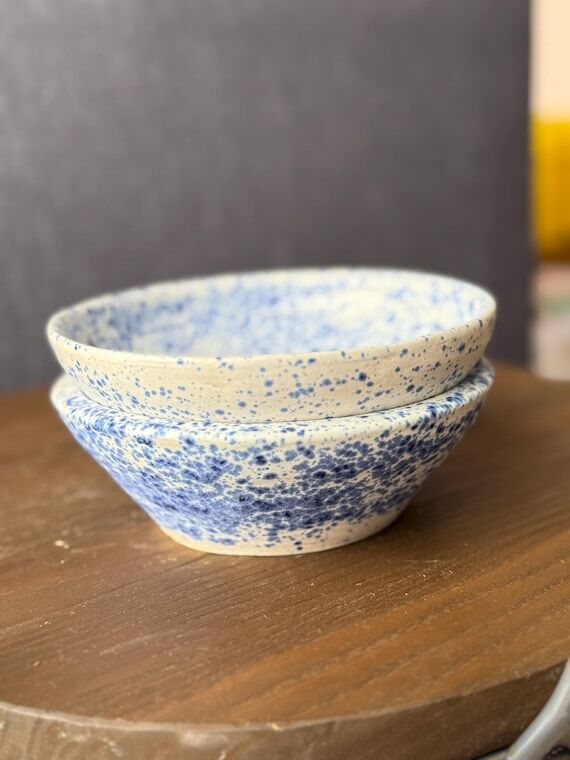 Set of two handmade small/medium blue Splatte...