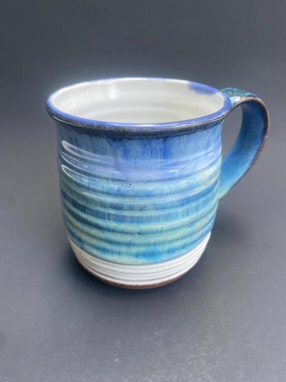 Handmade Ceramic Coffee Mug: 16 Oz, Blue and ...