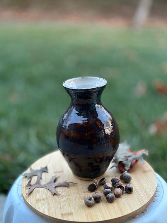 Handmade ceramic mocha color vase. Flower vas...