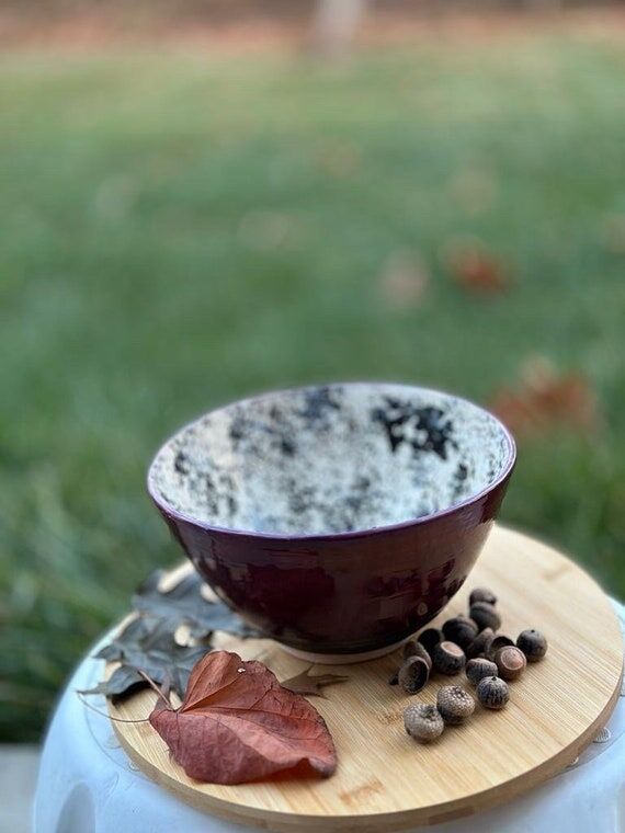Handmade pottery bowl, red, black and white ...