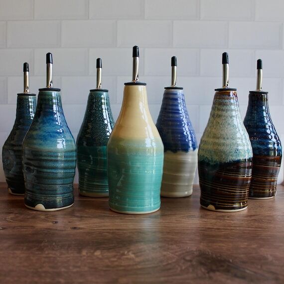 Ceramic Olive Oil Bottle – 10–12 oz | Han...