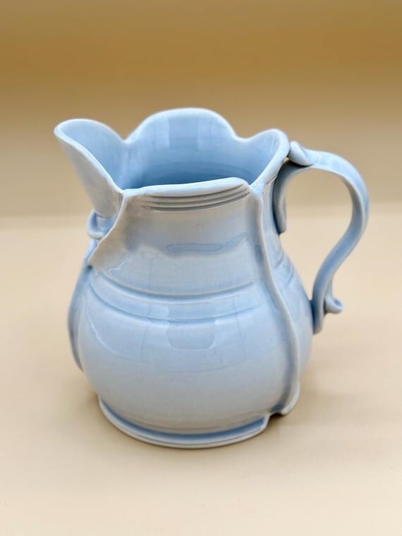 Elegant Ceramic Porcelain Blue Pitcher, Vinta...