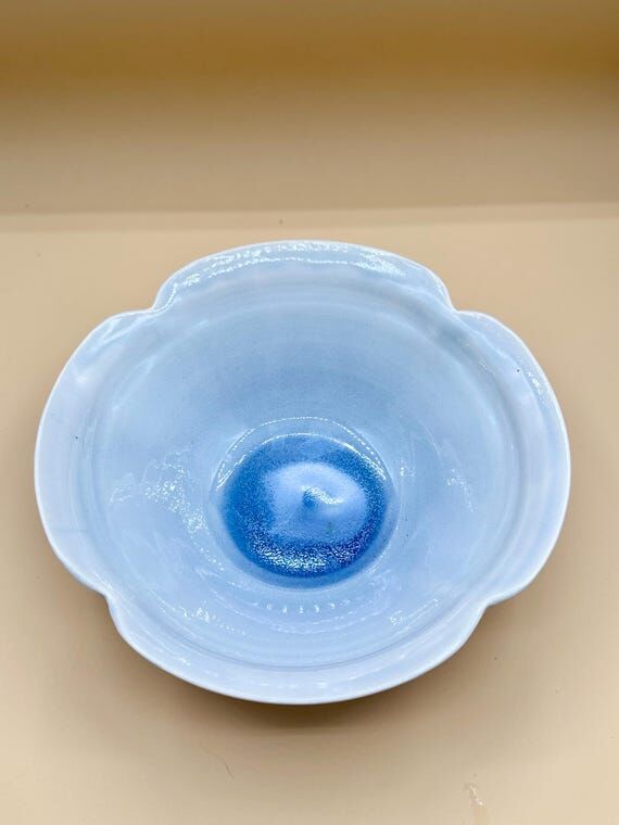 Large Ceramic Porcelain Blue Serving Bowl, Ha...
