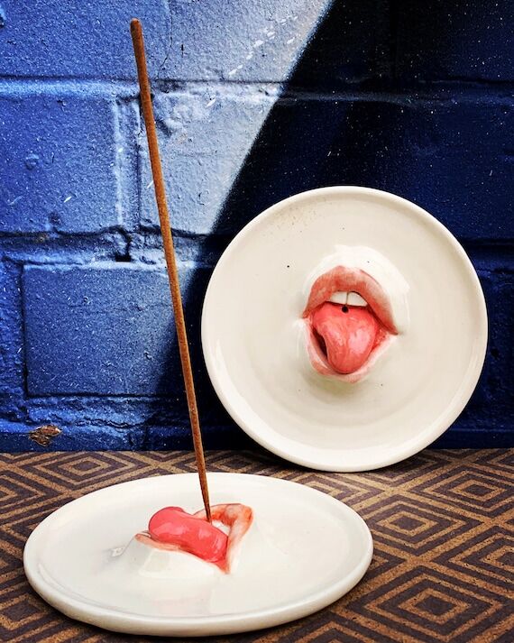 Handmade Ceramic Incense Holders / Lip with t...