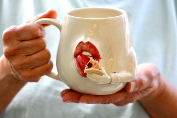 Ceramic Lip Mug: Handmade Pottery Mug with Pi...
