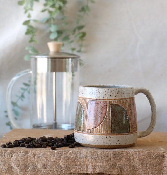 Handmade Ceramic Coffee Mug: Wheel Thrown Geo...