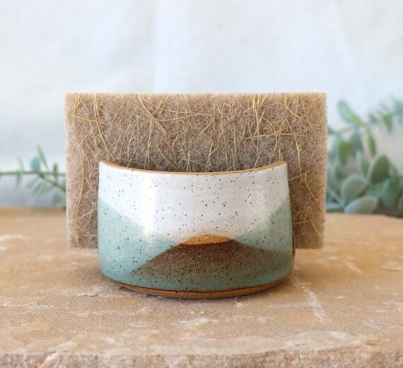 Handmade Ceramic Sponge Holder: Blended Green...
