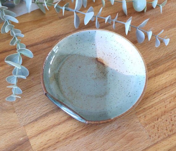 Handmade Green Ceramic Spoon Rest: Pottery Bl...