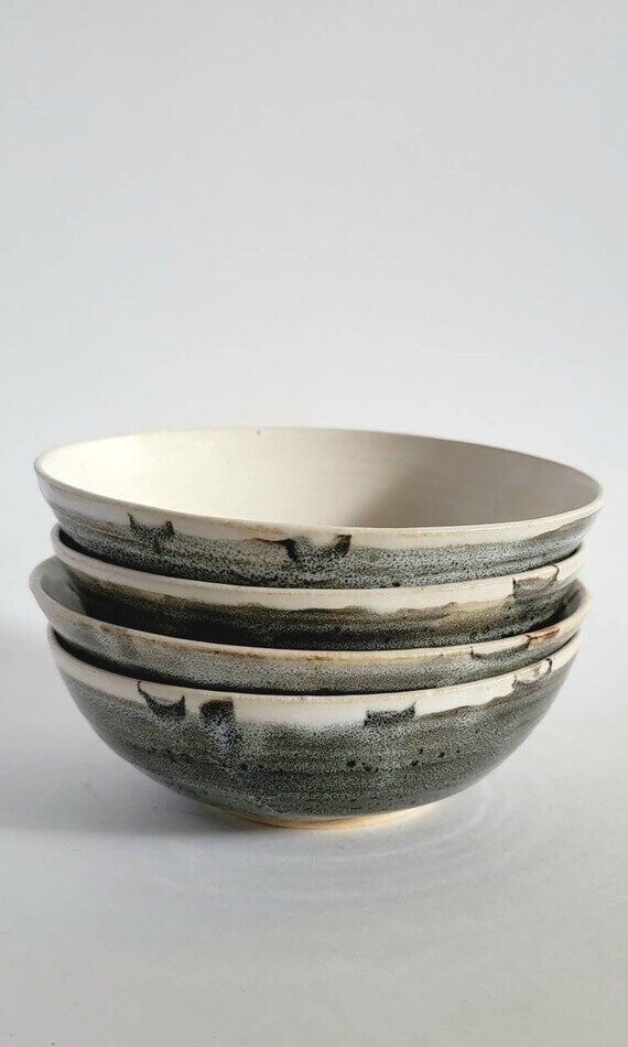 Set of 8, Small handmade ceramic nesting bowl...