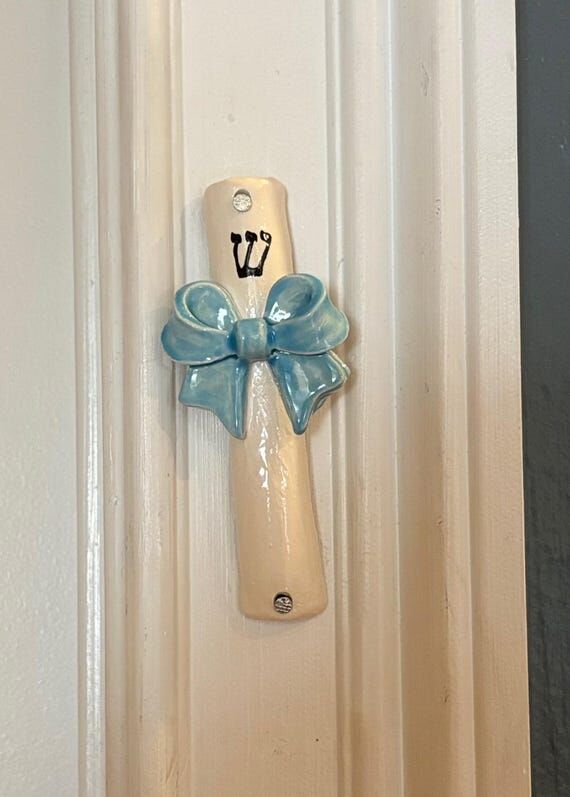 Handmade Ceramic Blue Bow Mezuzah...