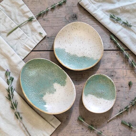 Set of 3 handmade organic shaped ceramic dish...