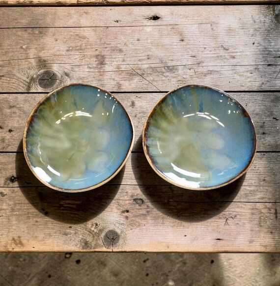 Handmade organic shaped ceramic dish - Blue P...