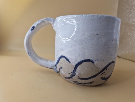 White and blue seascape ceramic mug...