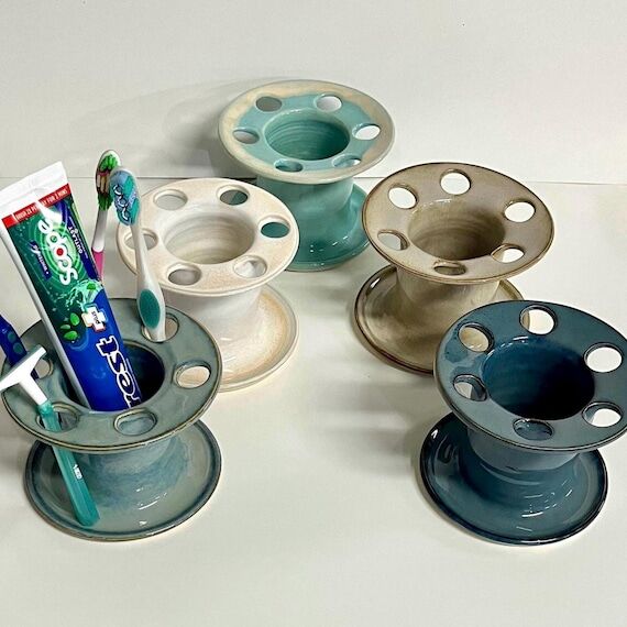 Handmade Pottery Toothbrush Holder Toothpaste...