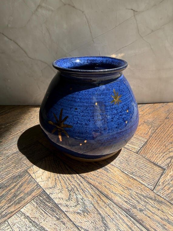 Cobalt Blue Ceramic Bud Vase | Gold Luster St...
