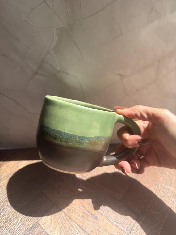 Green Horizon Ceramic Mug | Hand Thrown Potte...