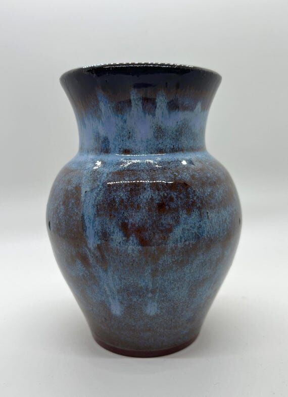 Small Handmade Ceramic Vase – Blue & Rust G...