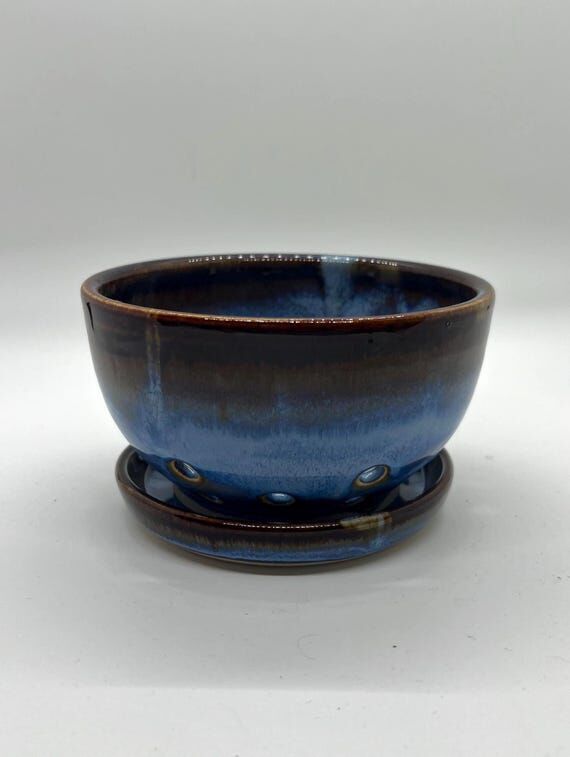 Handmade Stoneware Berry Bowl with Drip Dish,...