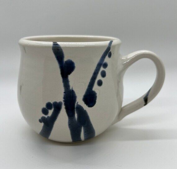 Handmade Stoneware Mug, White with Blue Splas...