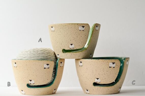 Handmade Sheep Yarn Bowl: Pottery Gifts for K...
