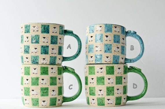 Handmade Speckled Clay Sheep Mug: Hand-Painte...