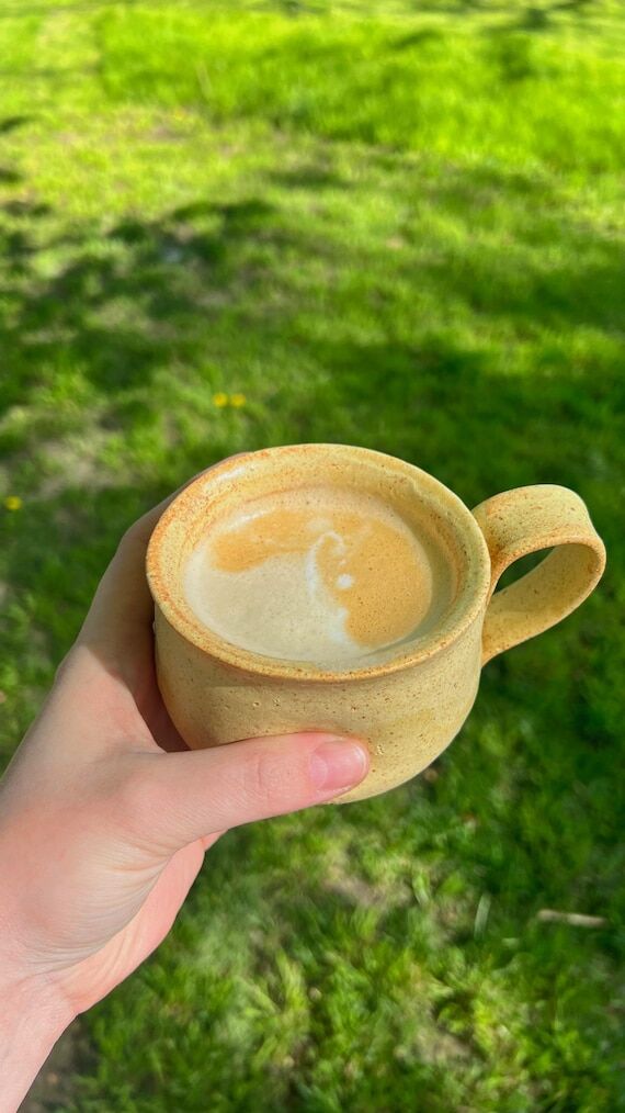 Handmade Yellow Ceramic Mug: Thumbprint Desig...