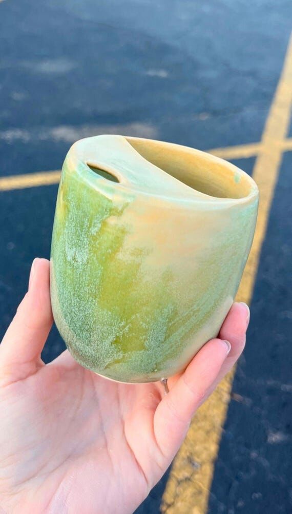 Handmade Green Ceramic Travel Mug: Ergonomic ...