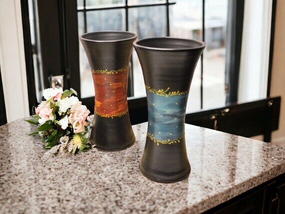 Handmade Ceramic Vase: 12in Modern Painted Po...