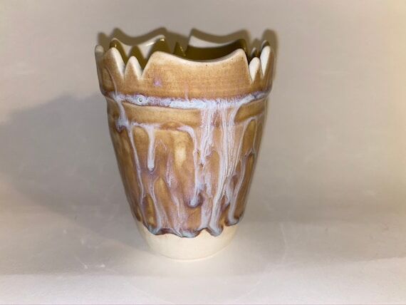 Handmade Ceramic Vase, Carved Pottery, Cream ...