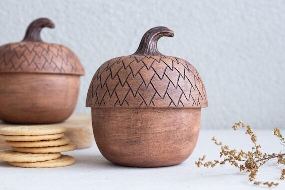 Acorn Salt cellar, Sugar bowl, Rustic storage...