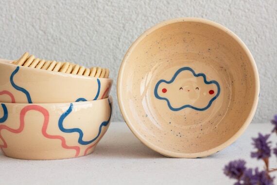 Handmade Ceramic Cloud Bowl, Pottery Cereal B...